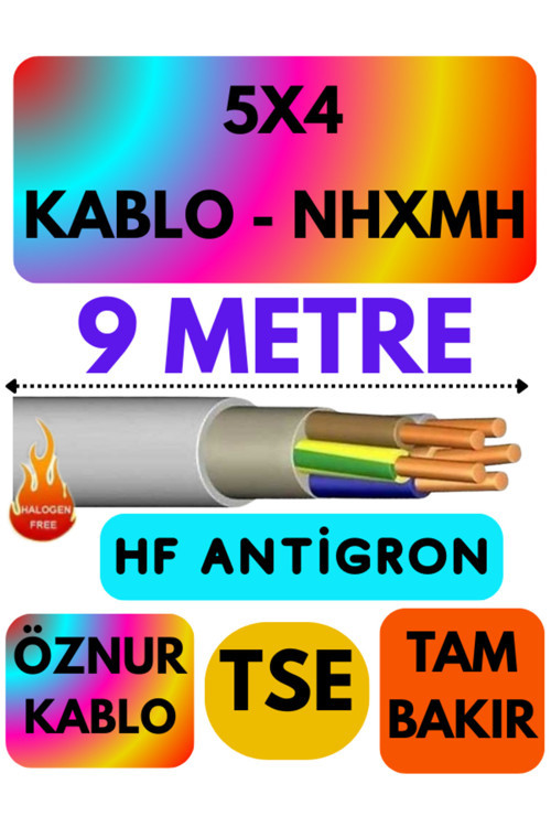 Öznur 5X4 NHXMH (ALEV İLETMEZ) Kablo Metre Seçenekli (Gri) 9 METRE