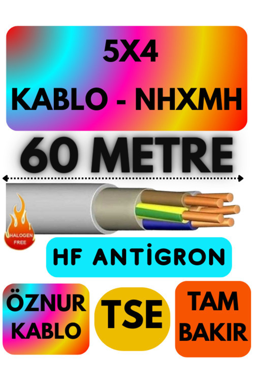 Öznur 5X4 NHXMH (ALEV İLETMEZ) Kablo Metre Seçenekli (Gri) 60 METRE