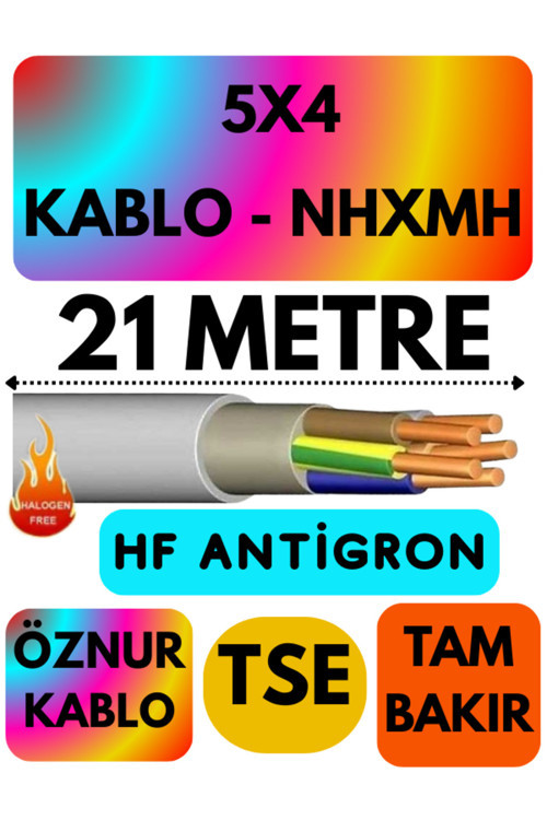 Öznur 5X4 NHXMH (ALEV İLETMEZ) Kablo Metre Seçenekli (Gri) 21 METRE