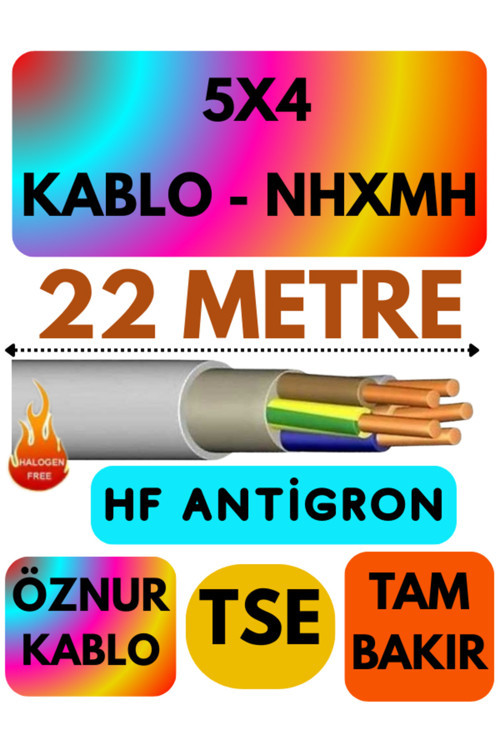 Öznur 5X4 NHXMH (ALEV İLETMEZ) Kablo Metre Seçenekli (Gri) 22 METRE