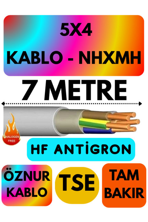Öznur 5X4 NHXMH (ALEV İLETMEZ) Kablo Metre Seçenekli (Gri) 7 METRE