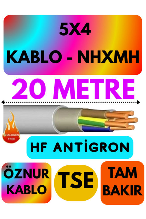 Öznur 5X4 NHXMH (ALEV İLETMEZ) Kablo Metre Seçenekli (Gri) 20 METRE