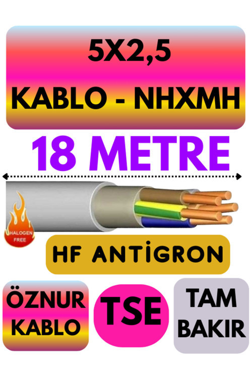 Öznur 5X2,5 NHXMH (ALEV İLETMEZ) Kablo Metre Seçenekli (Gri) 18 METRE