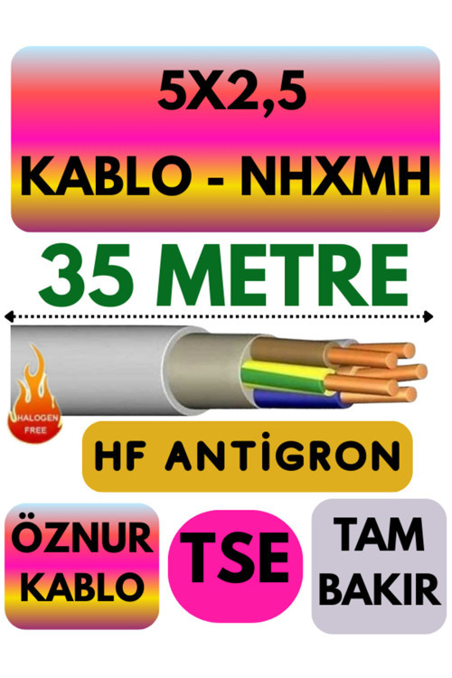 Öznur 5X2,5 NHXMH (ALEV İLETMEZ) Kablo Metre Seçenekli (Gri) 35 METRE