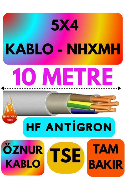 Öznur 5X4 NHXMH (ALEV İLETMEZ) Kablo Metre Seçenekli (Gri) 10 METRE