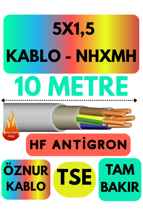 Öznur 5X1,5 NHXMH (ALEV İLETMEZ) Kablo Metre Seçenekli (Gri) 10 METRE