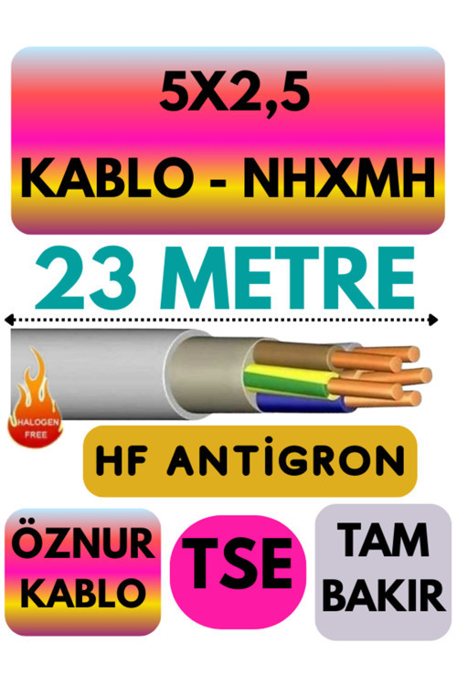 Öznur 5X2,5 NHXMH (ALEV İLETMEZ) Kablo Metre Seçenekli (Gri) 23 METRE