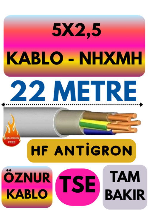 Öznur 5X2,5 NHXMH (ALEV İLETMEZ) Kablo Metre Seçenekli (Gri) 22 METRE