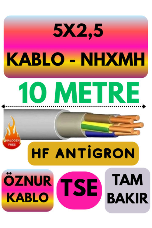 Öznur 5X2,5 NHXMH (ALEV İLETMEZ) Kablo Metre Seçenekli (Gri) 10 METRE