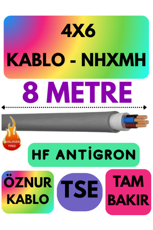 Öznur 4X6 NHXMH (ALEV İLETMEZ) Kablo Metre Seçenekli (Gri) 8 METRE