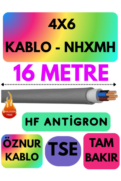 Öznur 4X6 NHXMH (ALEV İLETMEZ) Kablo Metre Seçenekli (Gri) 16 METRE