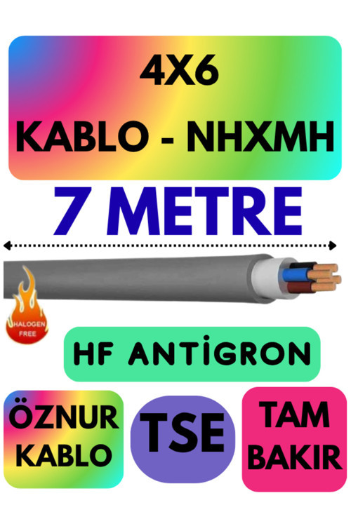 Öznur 4X6 NHXMH (ALEV İLETMEZ) Kablo Metre Seçenekli (Gri) 7 METRE