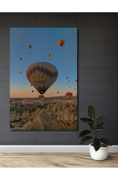 Kapadokya Balon Manzarası Yağlı Boya Görünümlü Ahşap Dekoratif Tablo Ev,Salon,Antre,Cafe,Ofis