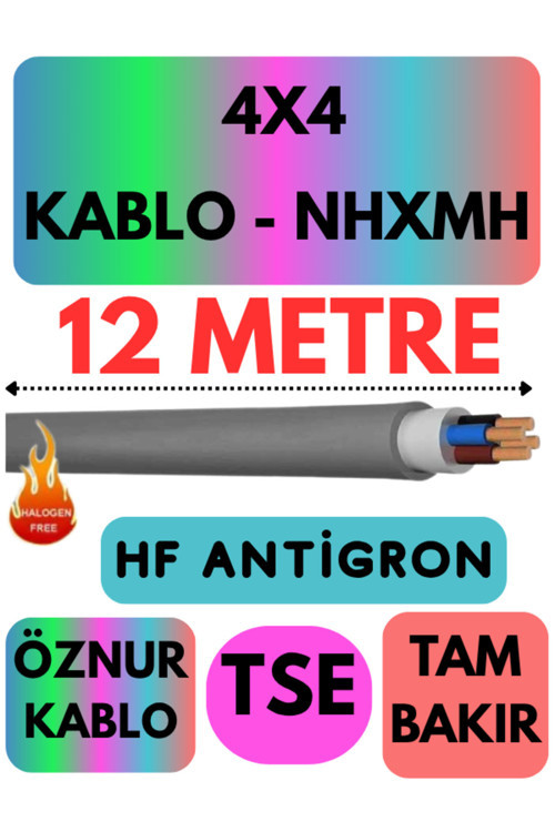 Öznur 4X4 NHXMH (ALEV İLETMEZ) Kablo Metre Seçenekli (Gri) 12 METRE