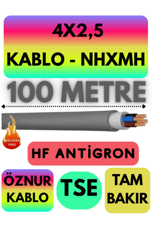Öznur 4X2,5 NHXMH (ALEV İLETMEZ) Kablo Metre Seçenekli (Gri) 100 METRE