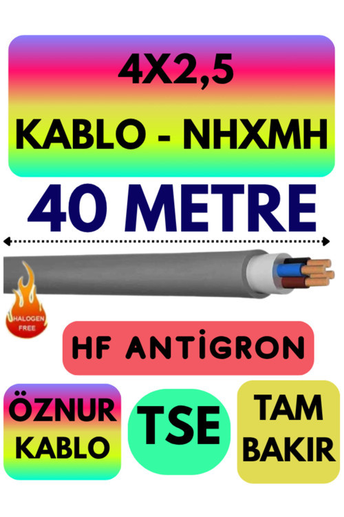 Öznur 4X2,5 NHXMH (ALEV İLETMEZ) Kablo Metre Seçenekli (Gri) 40 METRE