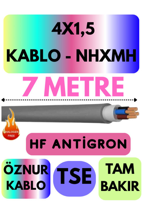 Öznur 4X1,5 NHXMH (ALEV İLETMEZ) Kablo Metre Seçenekli (Gri) 7 METRE