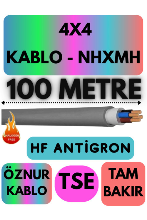 Öznur 4X4 NHXMH (ALEV İLETMEZ) Kablo Metre Seçenekli (Gri) 100 METRE