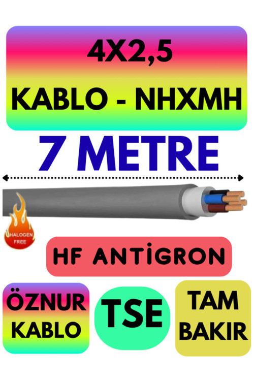 Öznur 4X2,5 NHXMH (ALEV İLETMEZ) Kablo Metre Seçenekli (Gri) 7 METRE