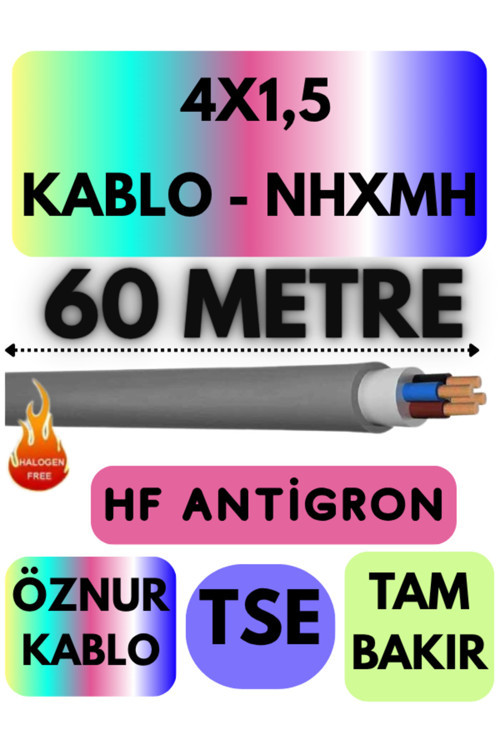 Öznur 4X1,5 NHXMH (ALEV İLETMEZ) Kablo Metre Seçenekli (Gri) 60 METRE