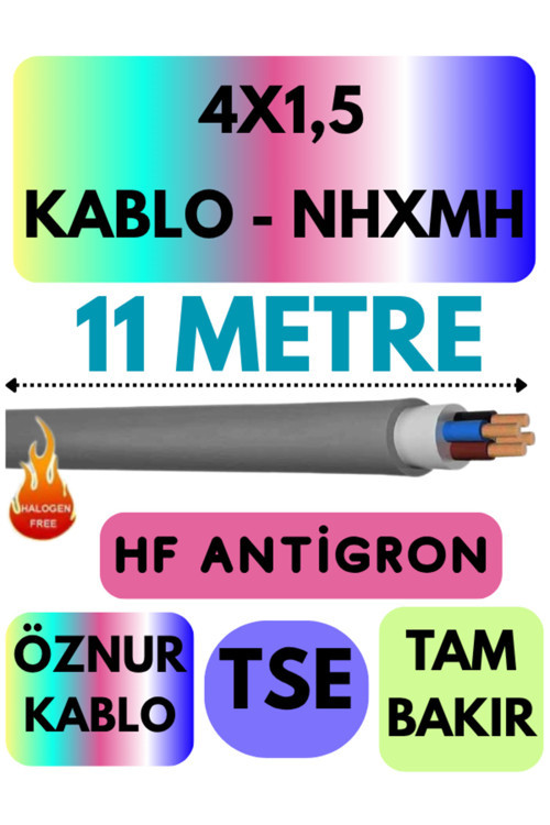 Öznur 4X1,5 NHXMH (ALEV İLETMEZ) Kablo Metre Seçenekli (Gri) 11 METRE