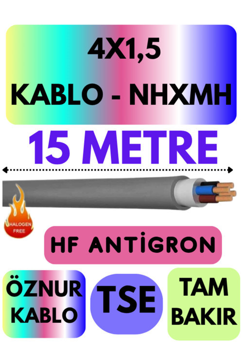 Öznur 4X1,5 NHXMH (ALEV İLETMEZ) Kablo Metre Seçenekli (Gri) 15 METRE