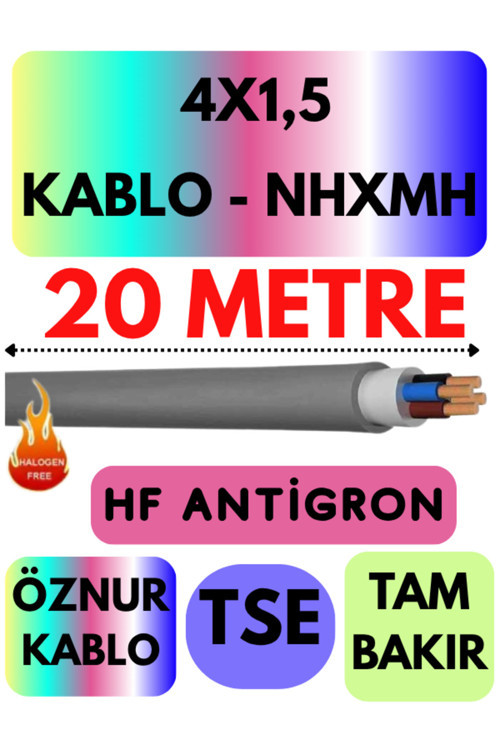 Öznur 4X1,5 NHXMH (ALEV İLETMEZ) Kablo Metre Seçenekli (Gri) 20 METRE