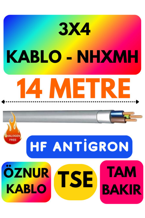 Öznur 3X4 NHXMH (ALEV İLETMEZ) Kablo Metre Seçenekli (Gri) 14 METRE