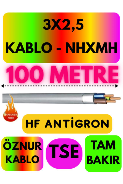 Öznur 3X2,5 NHXMH (ALEV İLETMEZ) Kablo Metre Seçenekli (Gri) 100 METRE