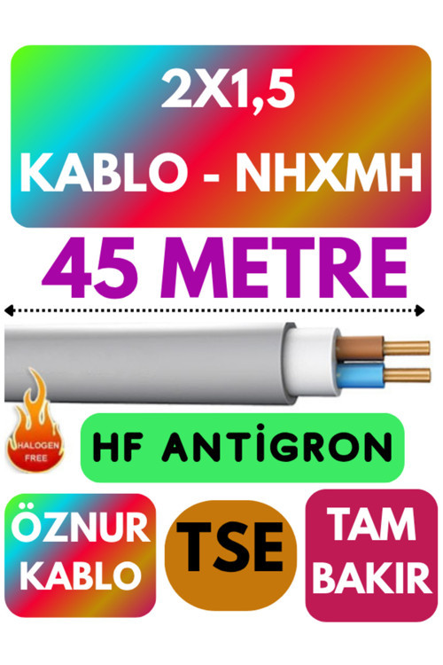 Öznur 2x1,5 NHXMH (ALEV İLETMEZ) Kablo Metre Seçenekli (Gri) 45 METRE