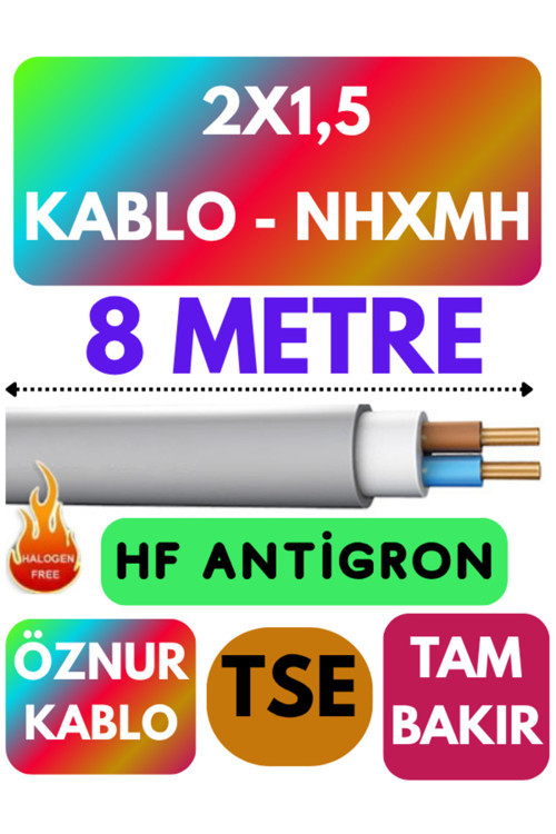 Öznur 2x1,5 NHXMH (ALEV İLETMEZ) Kablo Metre Seçenekli (Gri) 8 METRE