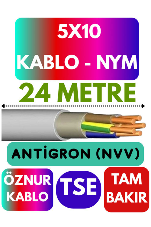 Öznur 5X10 ANTİGRON (NYM) Kablo (Gri) Metre Seçenekli 24 METRE