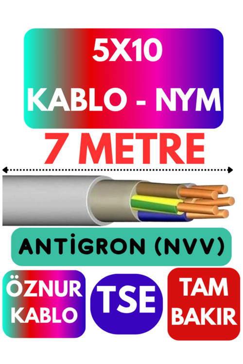 Öznur 5X10 ANTİGRON (NYM) Kablo (Gri) Metre Seçenekli 7 METRE
