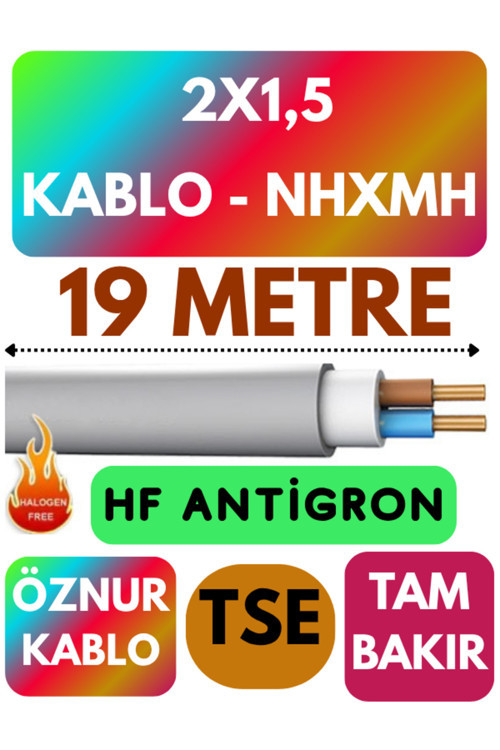 Öznur 2x1,5 NHXMH (ALEV İLETMEZ) Kablo Metre Seçenekli (Gri) 19 METRE