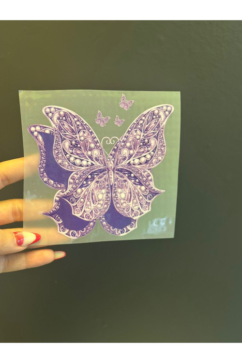 Ütü İle Yapışan Mor Renk Kelebek Transfer Baskı Arma 11X11 Cm