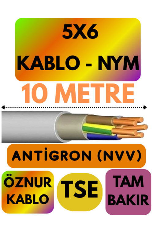 Öznur 5X6 ANTİGRON (NYM) Kablo (Gri) Metre Seçenekli 10 METRE