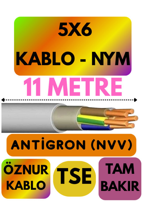 Öznur 5X6 ANTİGRON (NYM) Kablo (Gri) Metre Seçenekli 11 METRE