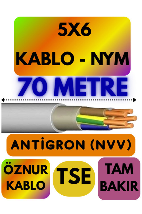 Öznur 5X6 ANTİGRON (NYM) Kablo (Gri) Metre Seçenekli 70 METRE