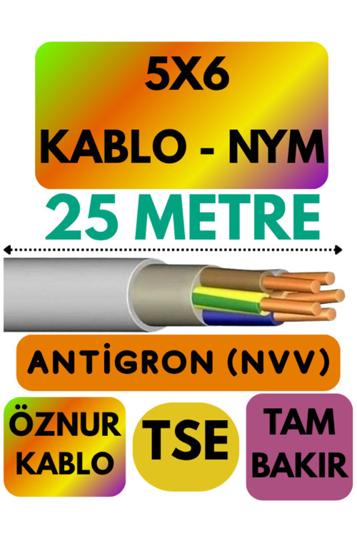 Öznur 5X6 ANTİGRON (NYM) Kablo (Gri) Metre Seçenekli 25 METRE