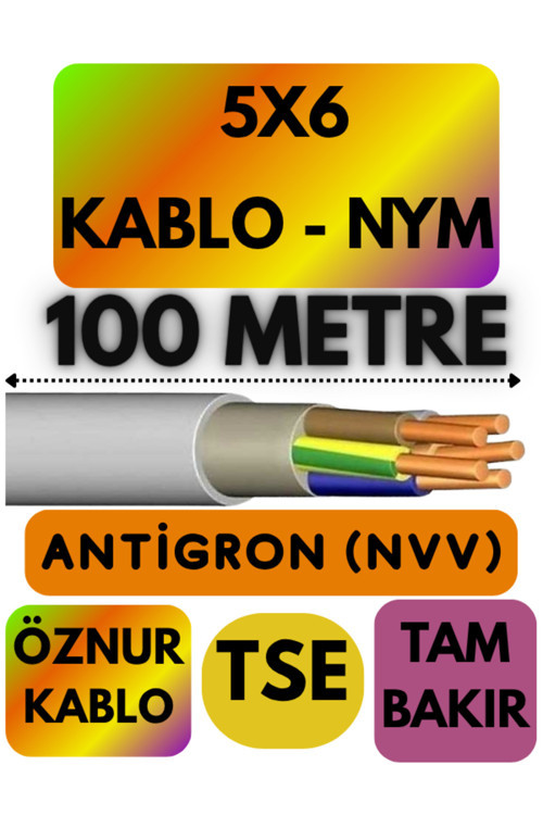 Öznur 5X6 ANTİGRON (NYM) Kablo (Gri) Metre Seçenekli 100 METRE