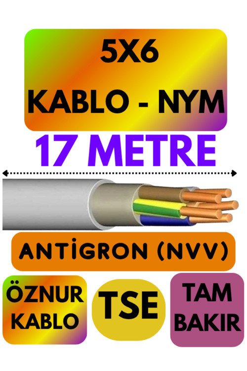 Öznur 5X6 ANTİGRON (NYM) Kablo (Gri) Metre Seçenekli 17 METRE