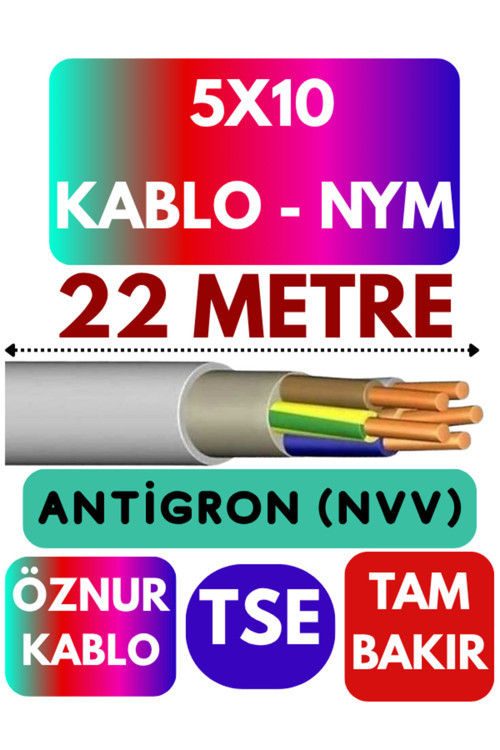 Öznur 5X10 ANTİGRON (NYM) Kablo (Gri) Metre Seçenekli 22 METRE