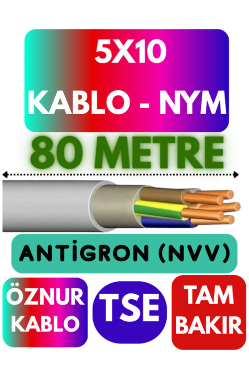 Öznur 5X10 ANTİGRON (NYM) Kablo (Gri) Metre Seçenekli 80 METRE