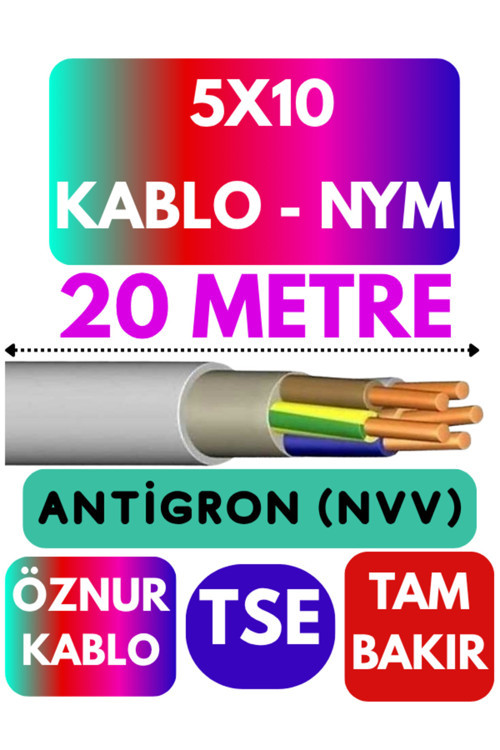 Öznur 5X10 ANTİGRON (NYM) Kablo (Gri) Metre Seçenekli 20 METRE