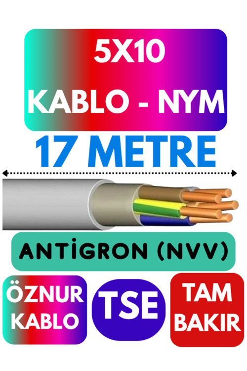 Öznur 5X10 ANTİGRON (NYM) Kablo (Gri) Metre Seçenekli 17 METRE