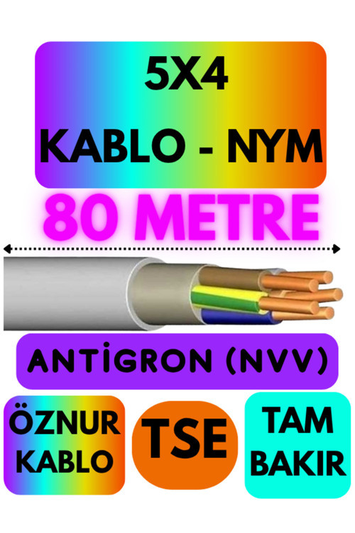 Öznur 5X4 ANTİGRON (NYM) Kablo (Gri) Metre Seçenekli 80 METRE