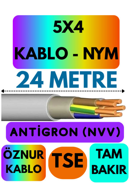 Öznur 5X4 ANTİGRON (NYM) Kablo (Gri) Metre Seçenekli 24 METRE
