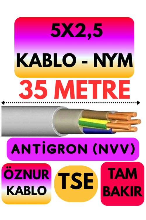 Öznur 5X2,5 ANTİGRON (NYM) Kablo (Gri) Metre Seçenekli 35 METRE