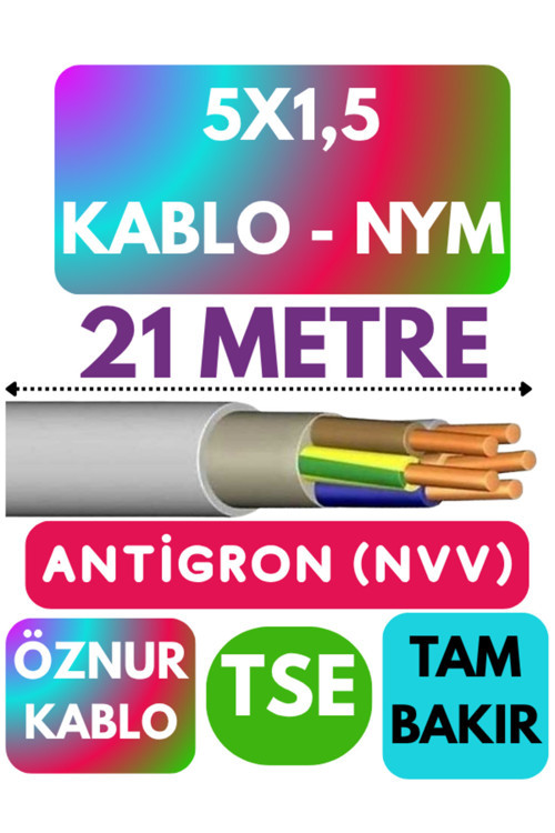 Öznur 5X1,5 ANTİGRON (NYM) Kablo (Gri) Metre Seçenekli 21 METRE
