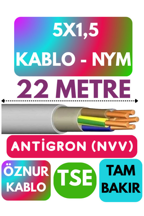 Öznur 5X1,5 ANTİGRON (NYM) Kablo (Gri) Metre Seçenekli 22 METRE